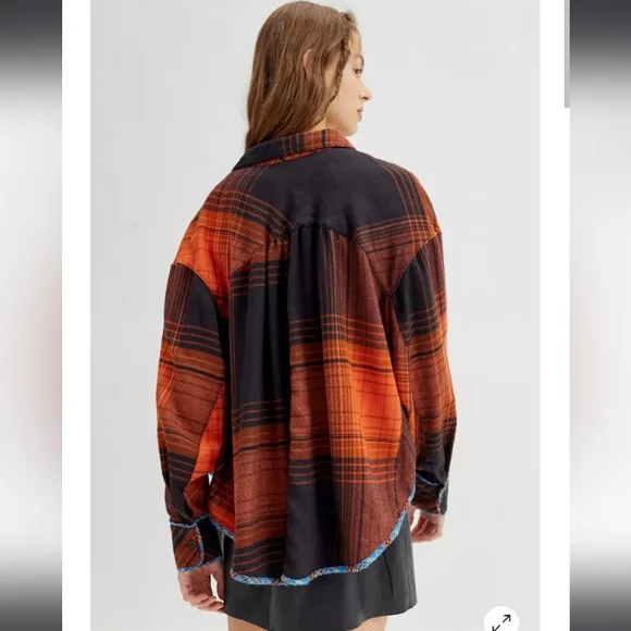 ⭐ Host Pick ⭐ BDG Karl Slouchy Flannel Button-Down Shirt Red-Multi - Picture 3 of 6